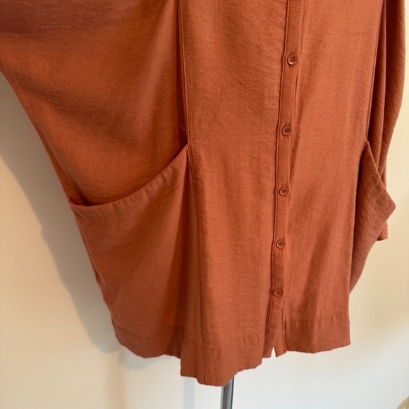 Free People Batwing Rustic Orange Brown Button Front Pockets Shirt Fall Sz S - Picture 6 of 12